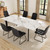 HIPIHOM Dining Table Set for 6, White Table+6 U-Shaped Black Chairs | 63 to 78.7 Inch