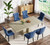 Extendable Dining Table Set for 6, 63"-79" Faux Mars Kitchen Table Set with 6 Blue Chairs