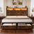Incyneva Farmhouse Queen Bed Frame with Bookcase Storage Headboard, Charging Station, LED Light and 2 Storage Drawers