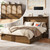 Yoobure Queen Size Murphy Bed with Charging Station & Storage Drawer Walnut | Rattan Queen Bed Frame, Wood Cabinet Bed