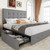 Allewie Upholstered Queen Size Platform Bed Frame with 4 Storage Drawers and Headboard, Square Stitched Button Tufted