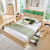 Fluted Queen Size Bed Frame with 50" Tall Headboard & 4 Drawers, Wooden Platform Bed Frame W/LED Lights and Storage Charging Station Headboard