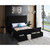 Pemberly Row Modern Solid Wood Tufted Velvet King Bed, Black Upholstery, Headboard with Storage Rails and Footboard