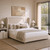 Queen Upholstered Bed Frame, 47" Tall Wingback Headboard, Beige | Cream Suede Upholstered Platform Bed with Wingback Headboard