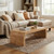 MDF Wood Coffee Table with Curved Edges, Wooden Center Table for Living Room, Burl Veneer Finish, Natural