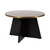 Modern Round Hammered Metal Coffee Table, 28 x 28 x 18, Antique Brass and Black, Transitional Circle Living Room Table with Angled Mango Wood Base