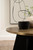 Modern Round Hammered Metal Coffee Table, 28 x 28 x 18, Antique Brass and Black, Transitional Circle Living Room Table with Angled Mango Wood Base
