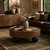 Wood Mid-Century Modern Round Coffee Table with Drawers and Ball Legs | Solid Wood Storage Center Table for Living Room