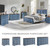 52" Wide Farmhouse 9 Drawer Dresser for Bedroom, Blue | Large Drawers, Metal Handles, Side Panel Design