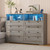 GAOMON 8 Drawer Wooden Dressers for Bedroom with Power Outlet and LED Lights, Grey Wood Chest of Drawers with Deep Drawer