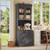 Glass Doors & Adjustable Shelves, Large Storage Cabinet with Microwave Stand
