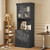 Glass Doors & Adjustable Shelves, Large Storage Cabinet with Microwave Stand