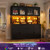Pantry Cabinet with Outlets & LED Light Black