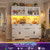 Unikito 71" Kitchen Pantry Cabinet with Outlet & LED Light