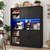 Coffee Bar Cabinets,Microwave Shelf,Wine Rack,4 Barn Doors,2 Drawers