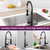 Herogo Touchless Kitchen Faucets with Soap Dispenser, Motion Sensor Activated Commercial Stainless Steel Sink Faucets with Pull Down Sprayer, Matte Black Single Handle Faucets for Vanity Farmhouse RV