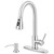 Herogo Brushed Nickel Kitchen Sink Faucet Set with Pull Down Sprayer and Soap Dispenser, Stainless Steel Rv Outdoor Kitchen Faucet for 1-3 Hole with Pop Up Drain, Deck Plate and Supply