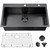 VESLA HOME 30 inch Drop in Black Kitchen Sink, Single Bowl Stainless Steel Handmade Topmount Kitchen Sinks with Dish Grid and Drain