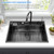 Kunoqi 33x22 Inch Smart Waterfal Kitchen Sink Workstation, Gunmetal Black Drop-In Sink Handmade 16 Gauge Stainless Steel Single Bowl