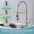 TOYWIA LED Kitchen Faucets with Pull Down Sprayer, Brushed Nickel Modern Single Handle Stainless Steel Pull Out Spring Sink Faucet with LED Light for RV Bar Farmhous Laundry Outdoor