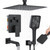 Bathtub Shower Faucet Set with Pressure Balance Valve, 12" Ceiling Mount Shower System with Tub Spout Multi-function Handheld Head Push Button Diverter Shower Trim Kit, Matte Black
