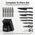 McCook Knife Set Black Kitchen Knife Block Set w Built-in Sharpener