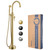 Free Standing Tub Faucet, Wintap Classic Freestanding Bathtub Faucet with Sprayer Brass Elegant Floor Mount Bath Faucets High Flow Roman Tub Filler, Brushed Gold （WT-3311BG）