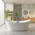 59 Inch Freestanding Bathtubs, White Acrylic Free Standing Bathtub, Modern Soaking Tub with Integrated Overflow & Chrome Drain for Bathroom Remodel