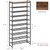 Larzonic 10 Tier Shoe Rack Organizer for 40-50 Pairs, Tall Metal Shoe Storage Shelf with Wood Top, Adjustable Boot Space, Narrow Design for Entryway Closet,Rustic Brown and Black
