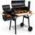 AMZSTAN Charcoal Grill with Offset Smoker, 44.1 Inch Outdoor BBQ Grill with Thermometer, Adjustable Damper, Side Firebox, Front Wood Shelf and Wheels for Backyard Cooking, Black