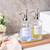 Glass Soap Dispenser with Pump, Dish and Hand Soap Dispenser for Kitchen Bathroom Set, Clear Glass Dispenser Set of 2 Pack with 18 Stickers Funnel Bamboo Tray 500ml 18oz / Sliver Pump