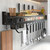Metal Wall-Mounted Spice Rack Organizer with Hooks for Kitchen Storage