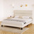GRUSIGN Queen Size Platform Bed Frame with Velvet Headboard, Adjustable Height Wooden Slats Support, Upholstered Mattress Foundation, Fits Mattress or Mattress with Box Spring, Easy Assembly, Beige
