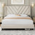 Yaheetech Queen Bed Frame with Chevron Channel-Tufted Headboard, Beige