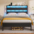 Furnulem Full Size Bed Frame, Storage Headboard, LED & Charger, Black Oak