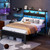 Furnulem Full Size Bed Frame, Storage Headboard, LED & Charger, Black Oak