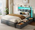 OURPIC Full Size Bed Frame with Storage Headboard, 6 Drawers, LED&Charging