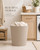 Fluted Faux Leather Office Trash Can Decorative Waste Basket Bin (Milk Tea)