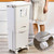 42L Double-Layer Kitchen Trash Can with Lid, Dual Removable Buckets, Drawer Storage, Foot-Open Lower Bin and Wheels