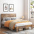 YHJIV Wood Queen Bed Frame with Headboard, Vintage Brown
