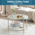 VINGLI 25.6" Small Cream White Round Coffee Table Water-Wave Glass Circle Clear Coffee Table, Center Table with 2-Tier Modern Storage Design for Living Room, Bedroom, Meeting Room, Balcony, Beige