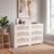 Roomark Dresser for Bedroom 6 Drawer White Dresser Bedroom Furniture Storage for Bedroom Living Room Hallway, High Weight Capacity 300lbs, Imitation Weave with Gold Handles