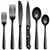 Hiware 48-Piece Black Silverware Set for 8, 18/8 Stainless Steel Flatware Cutlery Set with Forks, Knives, Spoons, Steak Knives, Durable and Elegant Design Utensils Tableware - Dishwasher Safe