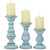 Deco 79 Mango Wood Decorative Candle Holder Distressed Turned Pillar Candle Stand, Set of 3 Candlestick Holder 6", 8", 10"H, Light Blue