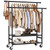 HYSEYY Clothes Rack,Double Rods Rolling Clothing Rack for Hanging Clothes,Portable Garment Rack with 2-Tier Storage Shelves,Free Standing Wardrobe Closet Coat Rack on wheels for Bedroom,Laundry Room