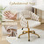 ABET Velvet Vanity Chair with Wheels, Swivel Bedroom Nail Chair, Beige