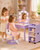 Kids Vanity Set with Light and Barber Chair, Snowflake Design Wooden Makeup Table with Storage Shelf and Hair Salon Play Set 7 pcs Accessories, Pretend Play Vanity Set for Toddler Girls, Purple