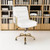 KLASIKA Leather Home Office Desk Chair, Mid-Back Vanity Chair Make Up Chair with Gold Wheels & Removable Armrests, Rolling Swivel Computer Task Chair for Office Bedroom Living Room Girls Women, White