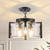 Black Chandelier for Dining Room Light Fixture 15" Glass Drum Chandelier