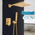 Shower Faucet Set 10 Inch Square Rain Head Brushed Gold w Handheld Sprayer & Valve